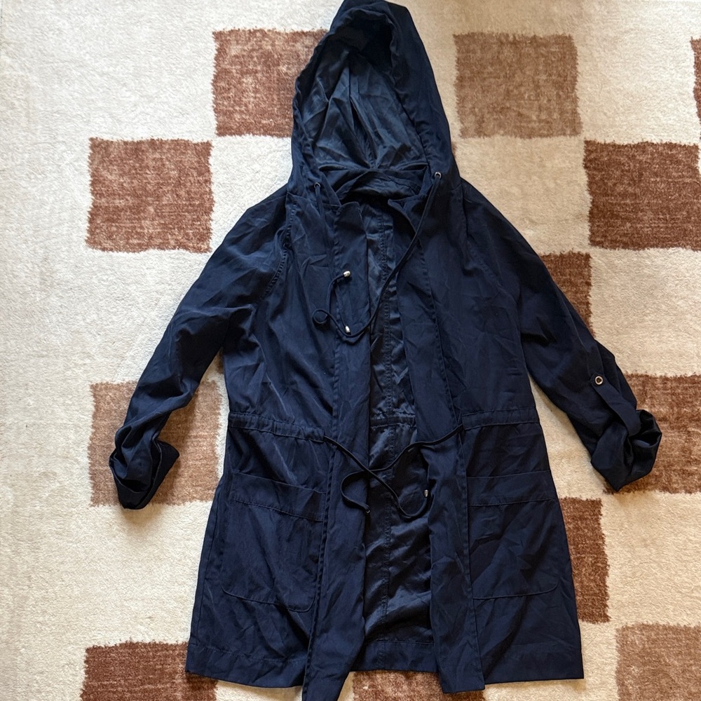 Navy Hooded Suede Jacket